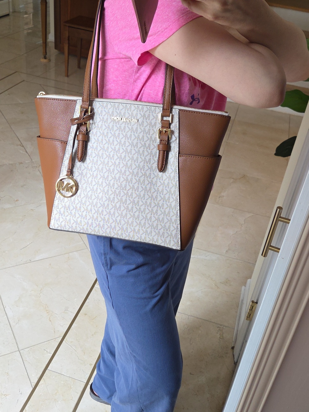 Michael Kors Charlotte Large Top Zip Tote Vanilla Signature Shoulder Bag - Picture 9 of 9